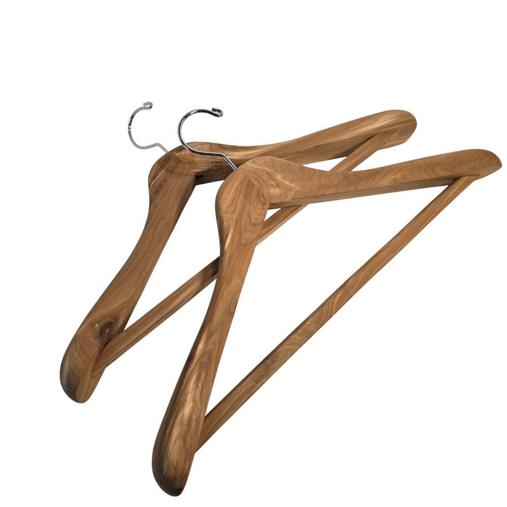 Set of 2 Wide Shoulder Wooden Suit Hangers Natural Wood Heavy Duty Coat Hangers - Picture 3 of 7